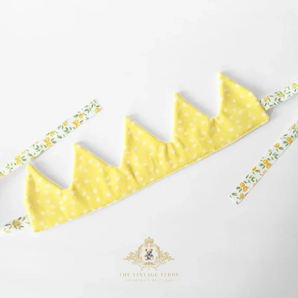 NWT Pretty Girls Handmade Happy Birthday Crown Lovely Yellow Polkadots & Lemons